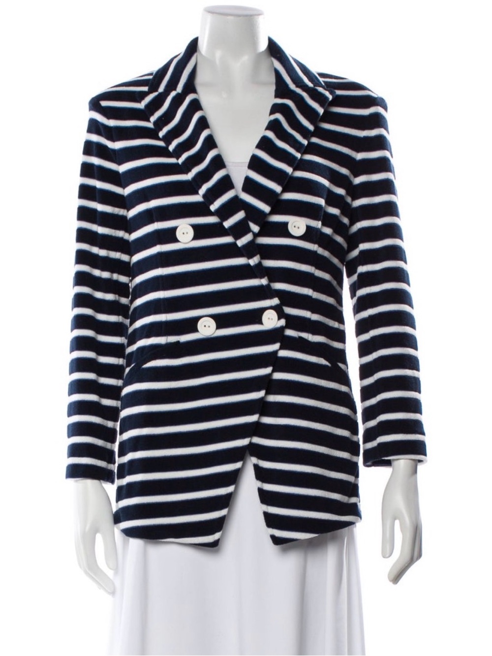 Veronica Beard Navy & White Striped Double-Breasted Blazer